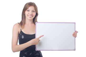 Fototapeta premium Young woman with blank poster