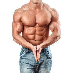 Bodybuilder isolated on white