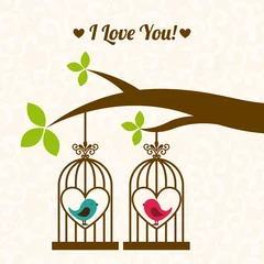 Wall murals Birds in cages valentines day