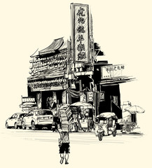 view of chinatown in Bangkok - obrazy, fototapety, plakaty