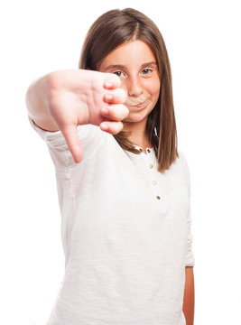 girl doing a negative gesture on a white background
