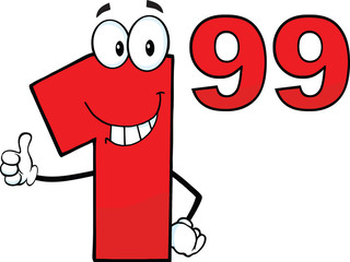 Price Tag Red Number 1.99 Character Giving A Thumb Up