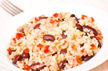 rice with minced meat and beans