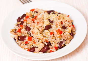 rice with minced meat and beans