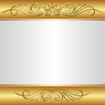 gold and silver background with crown