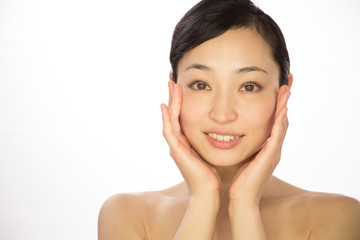 Obraz na płótnie Canvas Asian woman skin care beauty portrait