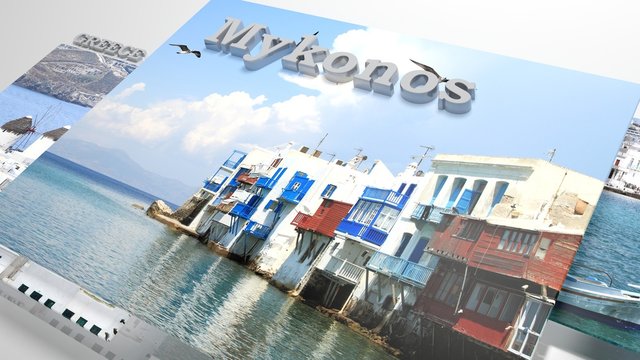 Mykonos places to visit in slideshow like set photos and 3d text