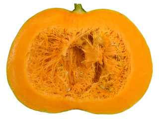 round orange pumpkin cut in half