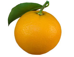 ripe orange with leaf isolated in white