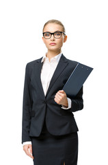 Half-length portrait of wearing glasses businesswoman