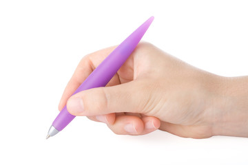 Hand writing with a pen in a white background