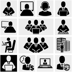 Business man vector icons set on gray.