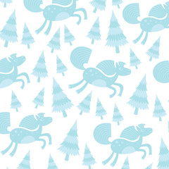 seamless pattern with horses and Christmas trees