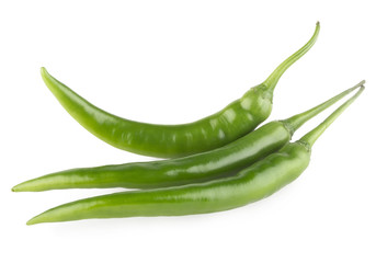 green chili peppers isolated on white background