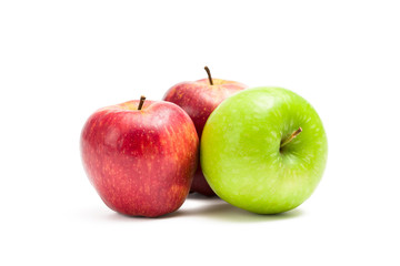 Close up of red and green apples, isolated on white