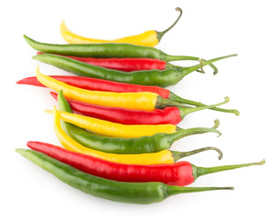 colorful chili peppers isolated on white background