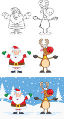 Santa Claus And Reindeer Cartoon Characters 1. Collection Set