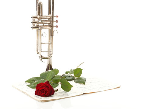 red rose and old notes Sheet music trumpet