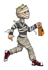 Child in Halloween costume - Mummy, walking
