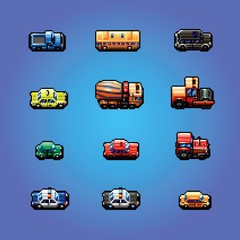 pixel art game cars collection, vector illustration