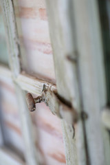 Closeup of rusty window lock