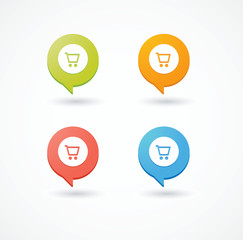 Isolated comic balloons with shopping cart icons