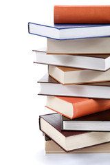 A stack of books on a white background.
