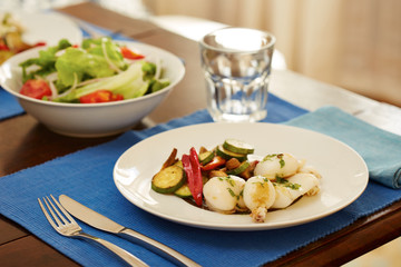 Grilled cuttlefish and vegetables
