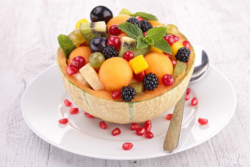 fruit salad in melon bowl