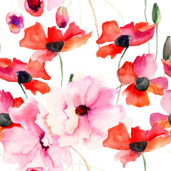 Seamless wallpaper with Colorful pink flowers