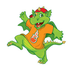 Little green dragon-boy in orange t-shirt