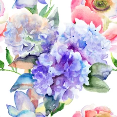 Papier Peint photo autocollant Hortensia Belles fleurs bleues d& 39 hortensia