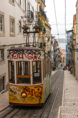 Short and quick trams in Lisbon, Portugal.