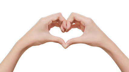 Female hands shaping a heart symbol on white backgroundStock Pho