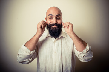 long beard and mustache man with white shirt