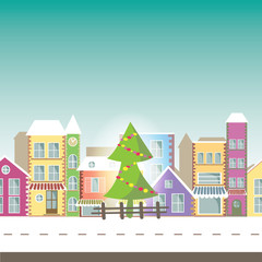 Happy New Year greeting card  -Banner with small town