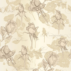 Fototapeta premium Seamless vector wallpaper with roses in vintage style