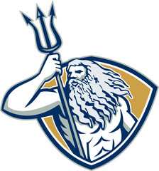 Neptune Poseidon Trident Shield Retro © Redwater Vectors