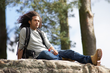Fototapeta premium Man Resting During Countryside Hike