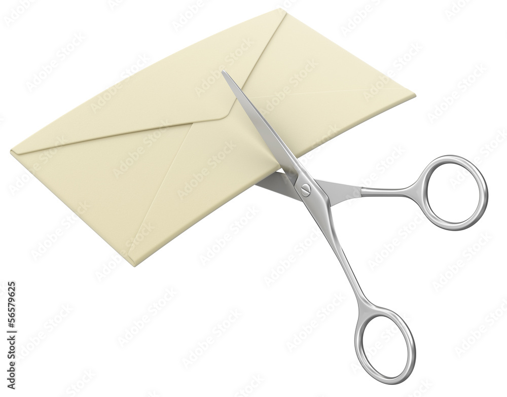 Poster scissors and letter (clipping path included)