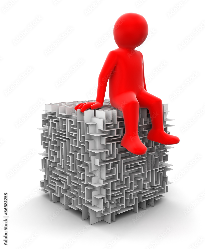 Poster cube maze and man(clipping path included)