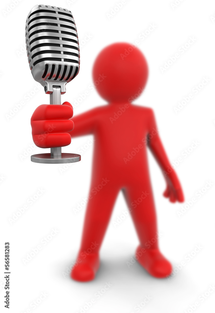 Poster man and microphone (clipping path included)