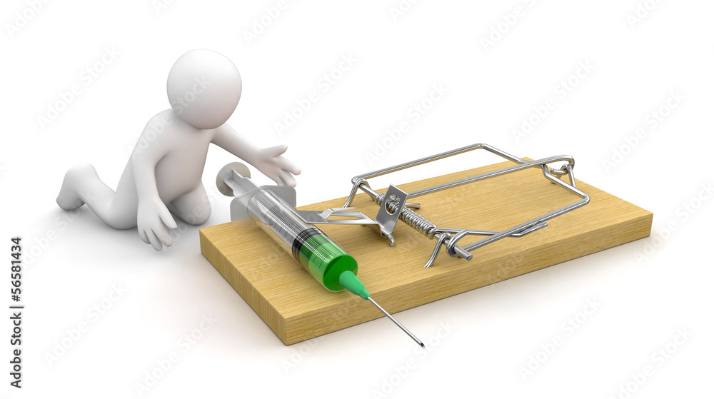 Poster man and mousetrap with syringe (clipping path included)