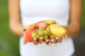 Closeup of bunch of fresh fruits