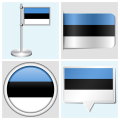 Estonia flag - sticker, button, label and flagstaff