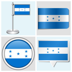 Honduras flag - sticker, button, label and flagstaff