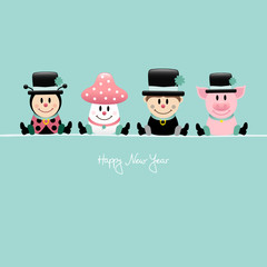 Ladybeetle, Fly Agaric, Chimney Sweep & Pig Retro