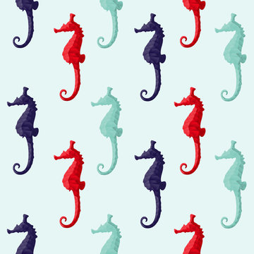 Abstract triangular seahorses. Seamless pattern