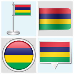Mauritius flag - sticker, button, label and flagstaff