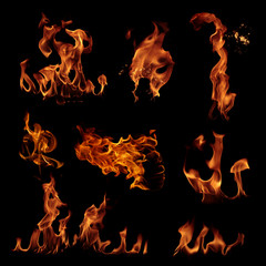 Fire flames on black background